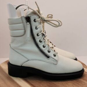 AQUATALIA LAILA WATER RESISTANT ZIP BOOTIE OFF WHITE LEATHER 6 M